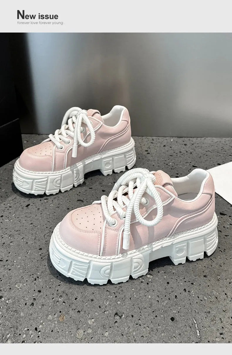 Women's beige leather muffin bottom casual slip-on shoes with a rubber foam sole.