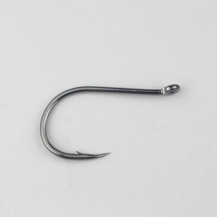 Alloy carbon steel fishing hooks with hole ring barbed crooked mouth design for rock and sea fishing