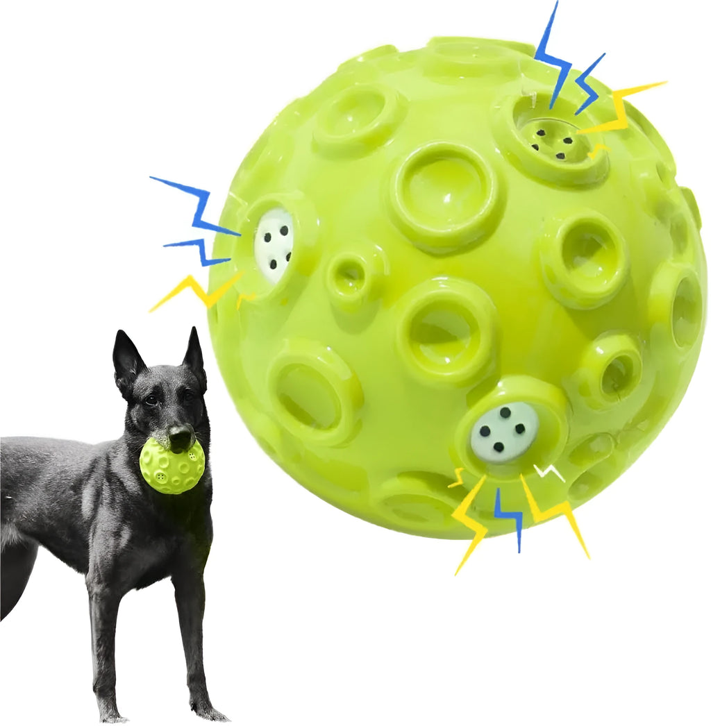 Durable natural rubber dog toy ball with squeaky sound for aggressive chewers in black blue green orange yellow