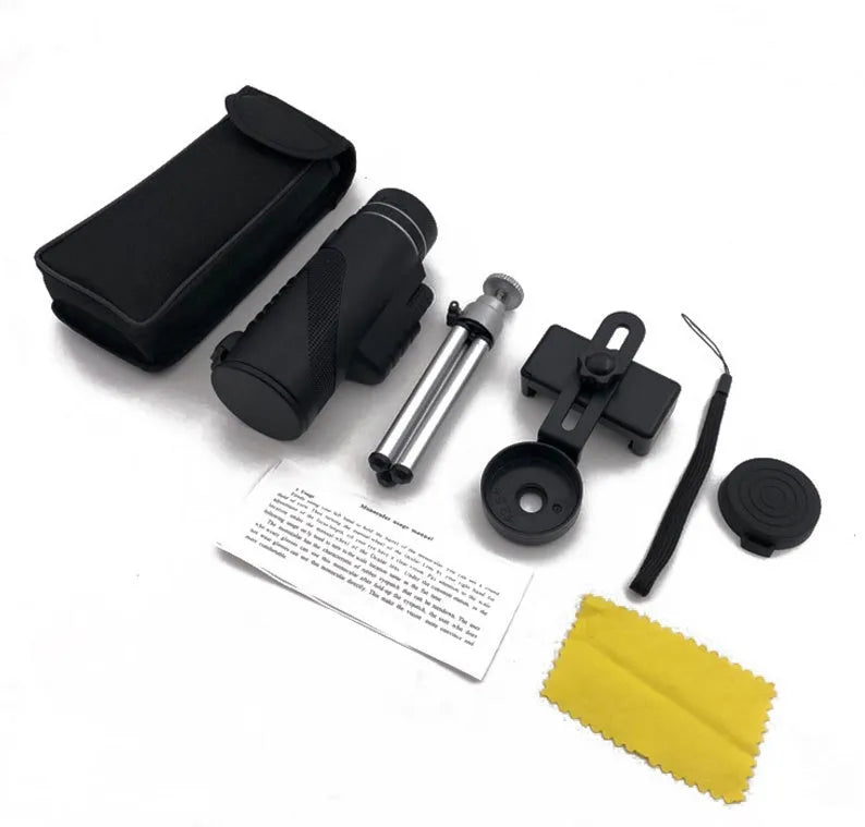 Black 40x60 cellphone telescope monocular with waterproof design and FMC coated optics