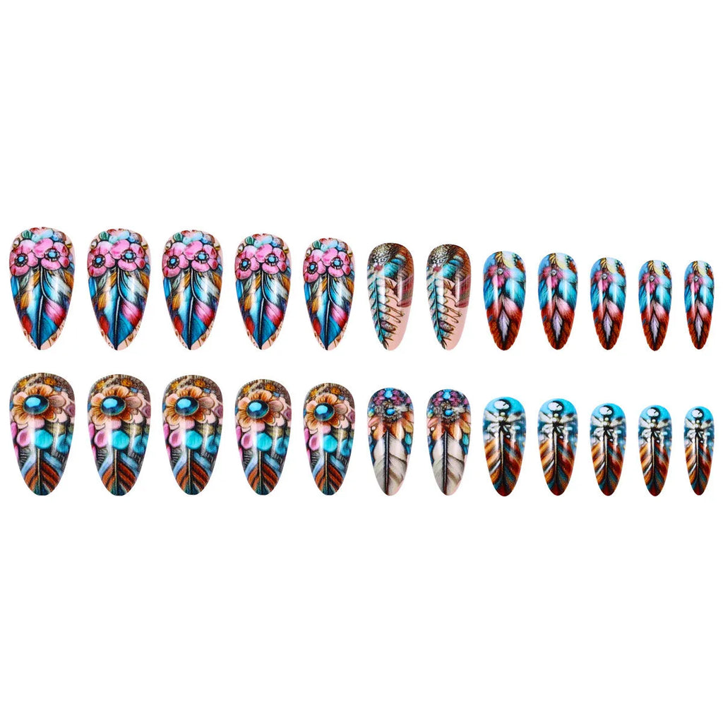 Plastic retro feather armour nail art decorative pieces in multiple patterns including cartoon, floral, and heart designs
