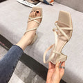 Women's Roman sandals with thick high heels over 8cm in white, pink or apricot colours