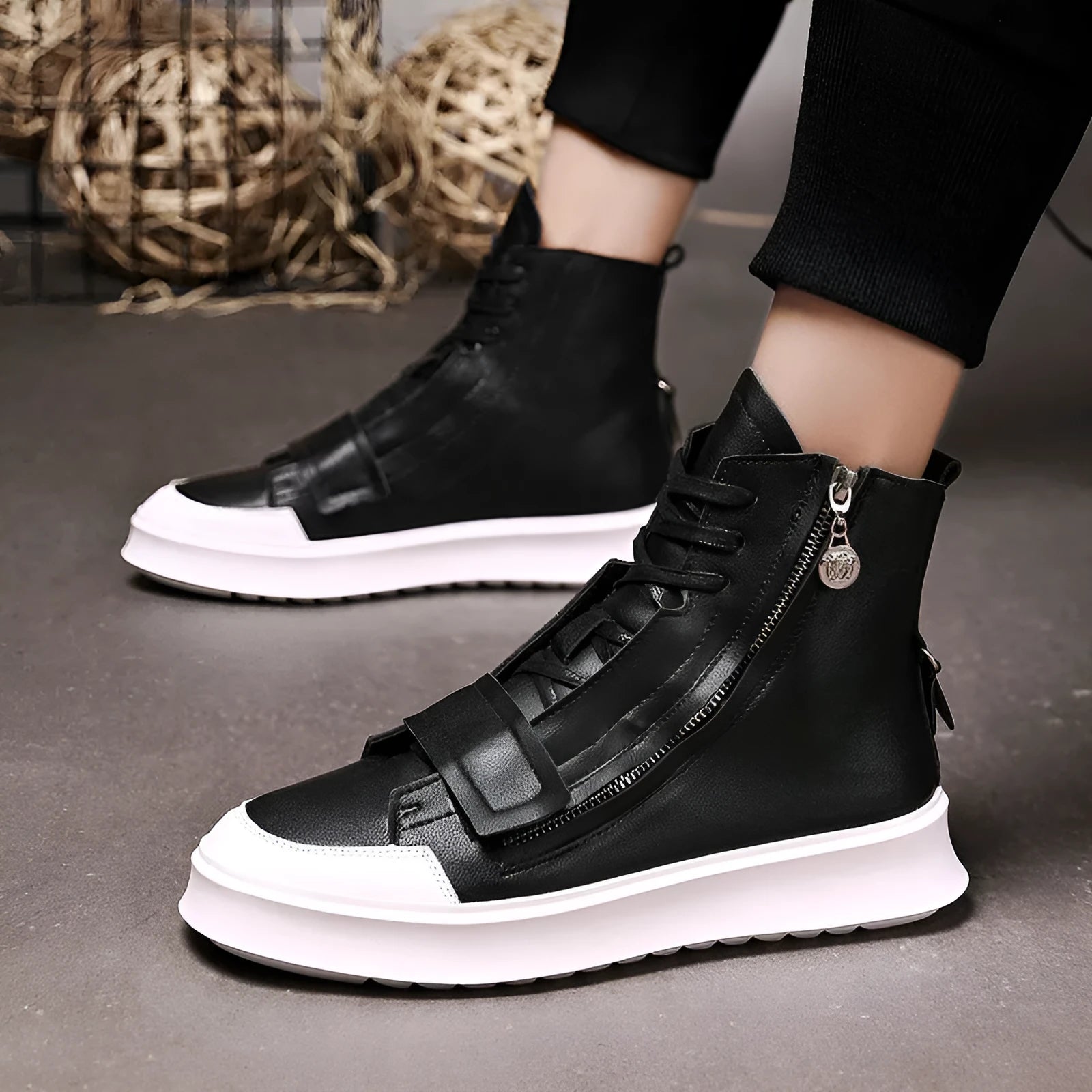 Men's black high-top sneaker style winter ankle boots with a microfiber upper.