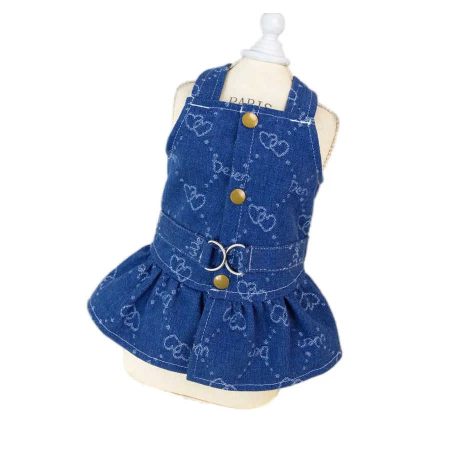Denim princess dress for Teddy Bichon dog in bracket-skirt or bracket-T styles