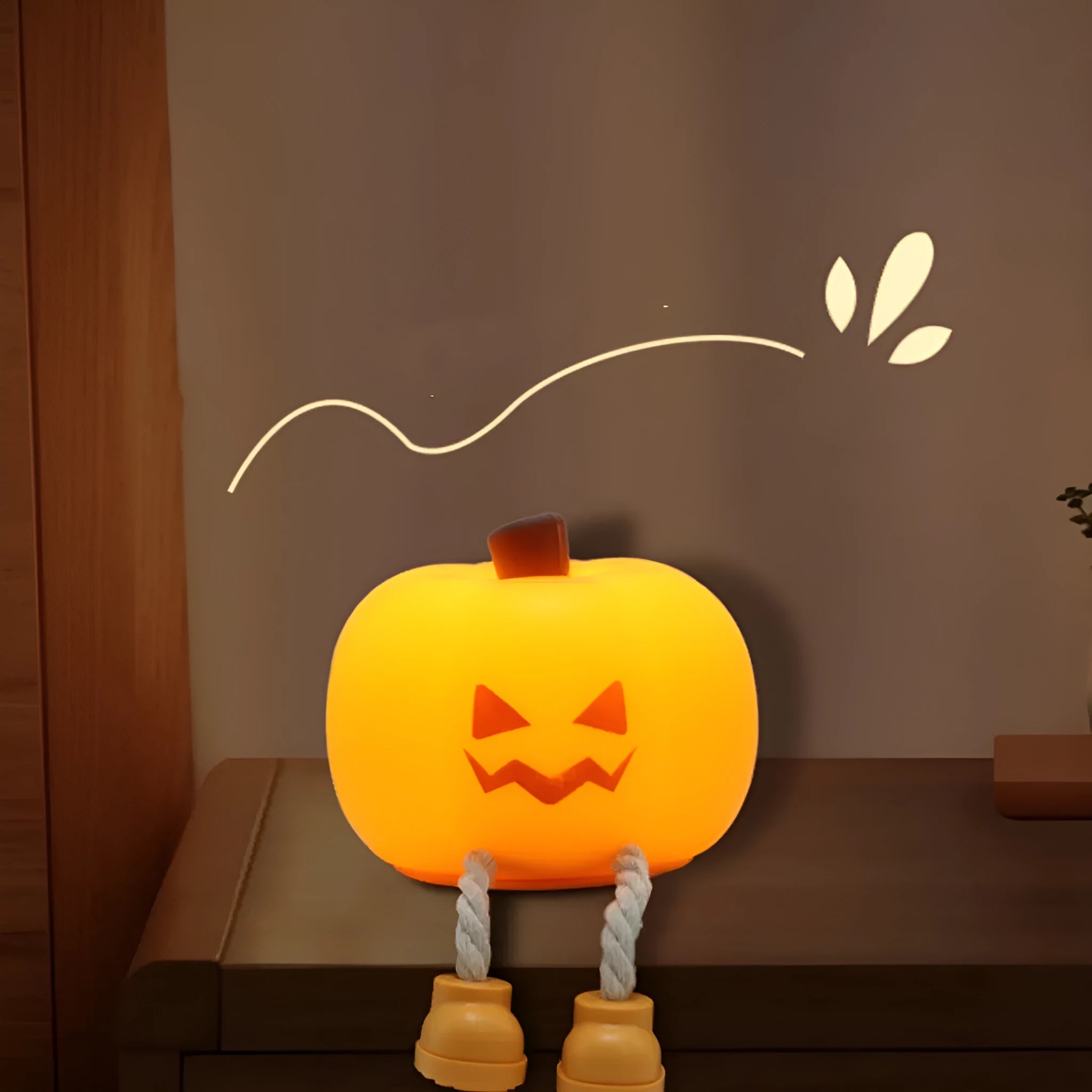 Geometric 3D Halloween pumpkin lamp with horror night light style and USB charging port