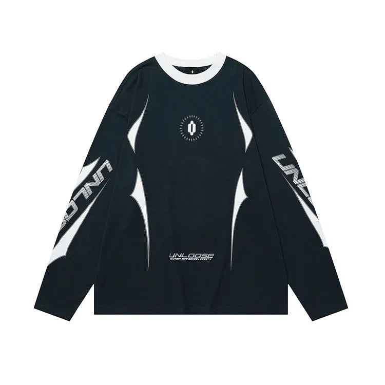 Men's loose grey cotton drop shoulder sweatshirt with long sleeves and letter print.