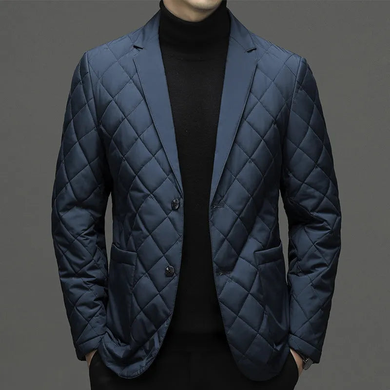 Men's winter down jacket with lapel styling and side seam pockets in solid colours
