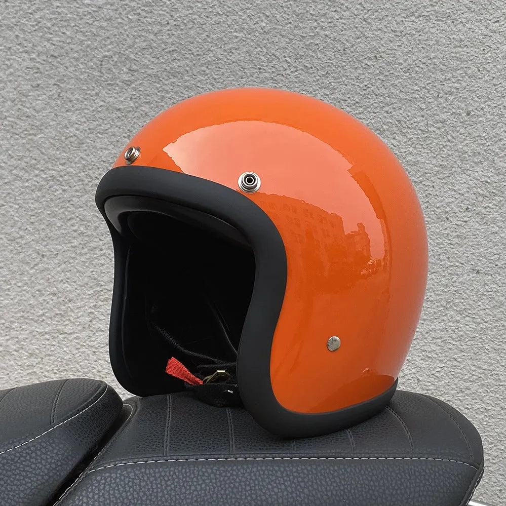 Retro style motorcycle half helmet in FRP construction for adult electric bike commuting
