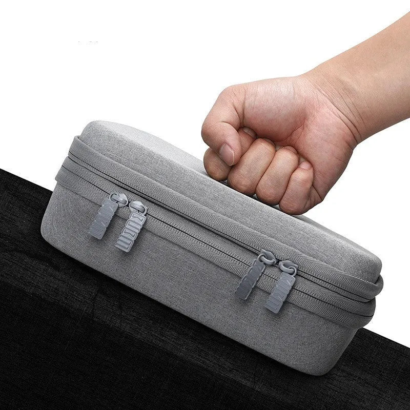 Black and grey EVA digital storage bag organiser for headphones and cables with hand bag shape
