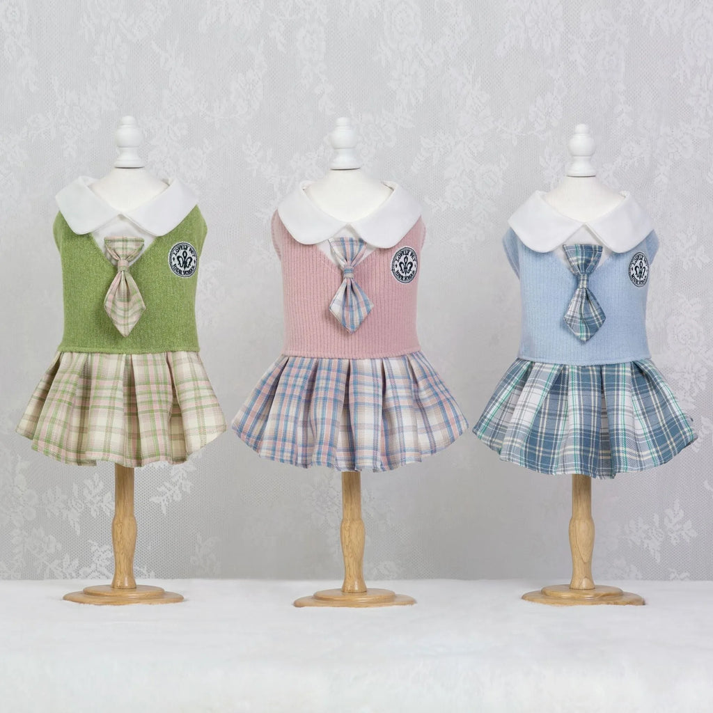 Tartan pattern pet skirt for small dogs and cats in princess style design