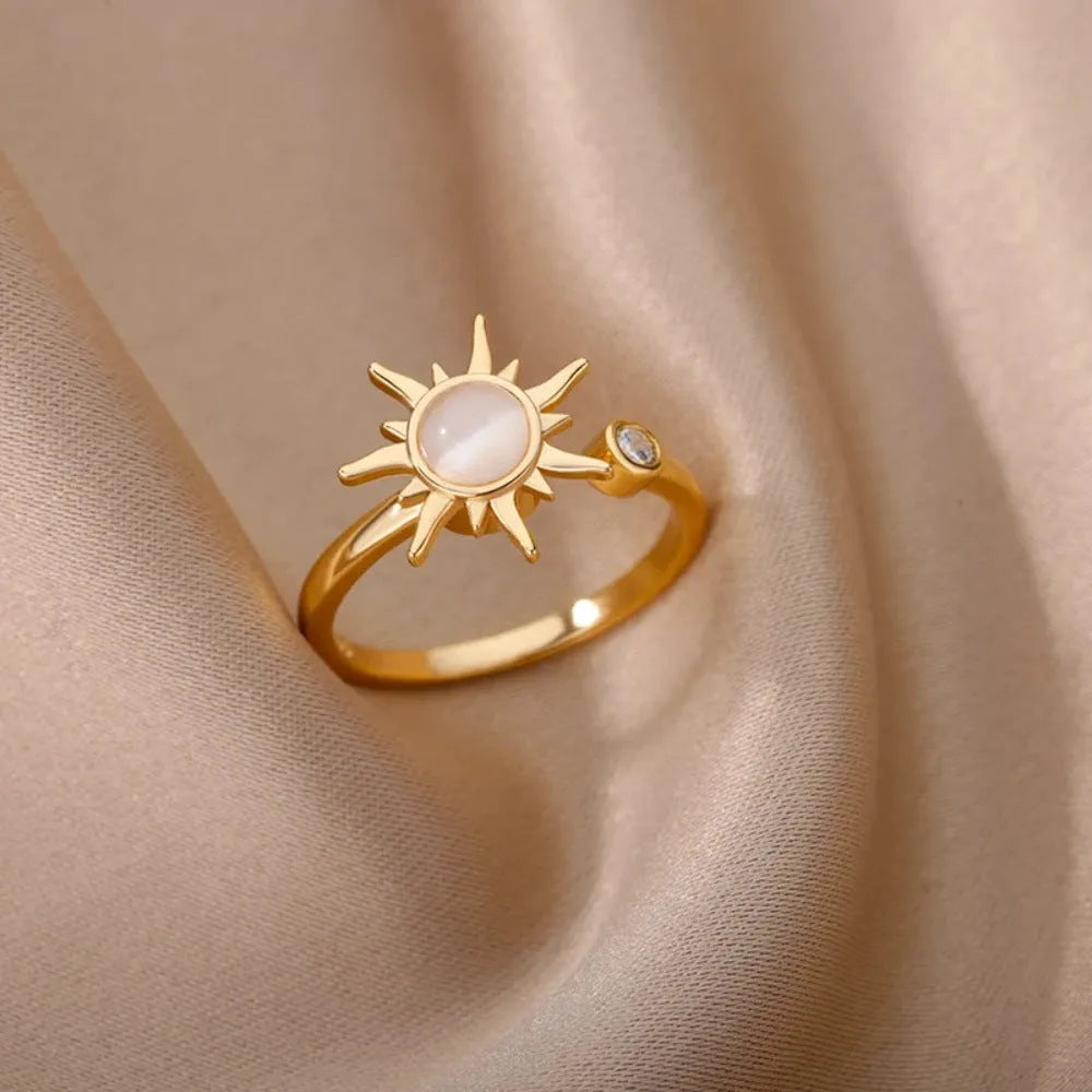 Copper rotatable decompression ring with adjustable opening in gold or platinum electroplated finish