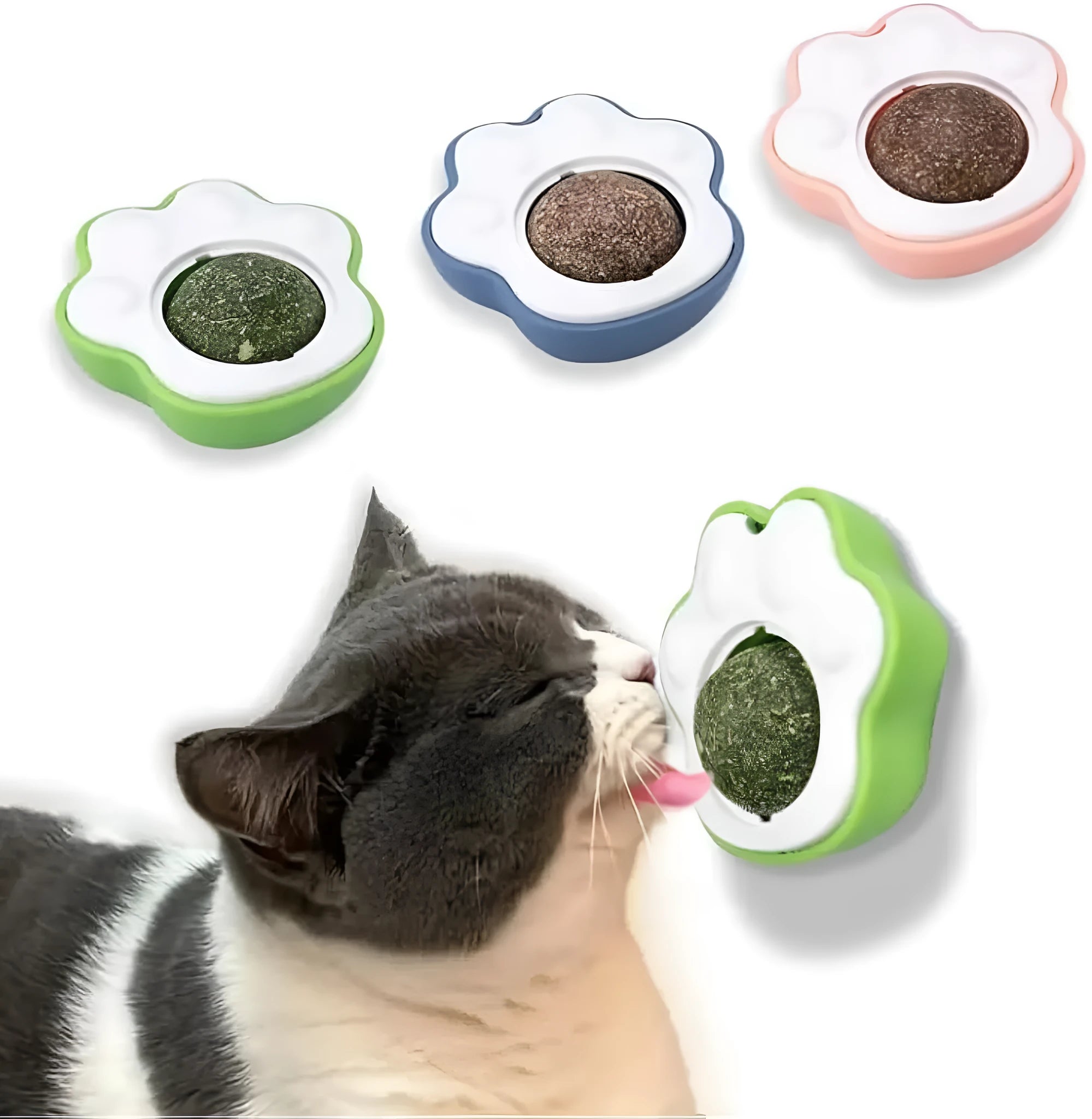 Soft plush catnip ball toys in blue green pink colours for kitten teeth cleaning and interactive play