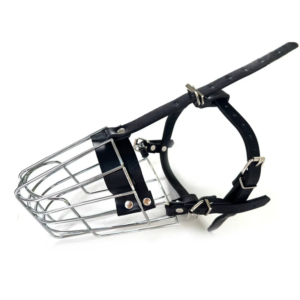 Black metal dog muzzle for Golden Retrievers and German Shepherds with buckle closure