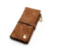 Korean style retro long women's wallet open showing multiple compartments and phone pouch