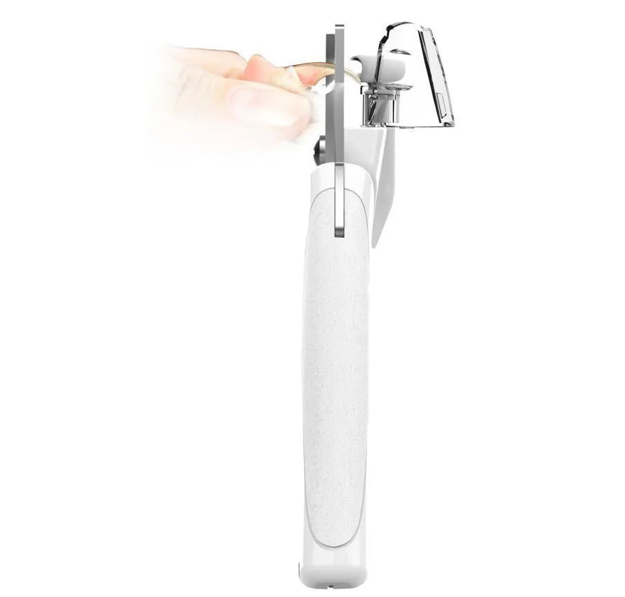 Electric LED pet nail clippers in white with built-in light for safe trimming