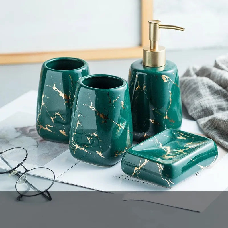 Ceramic bathroom wash set in light luxury style with black, blue or white colour options