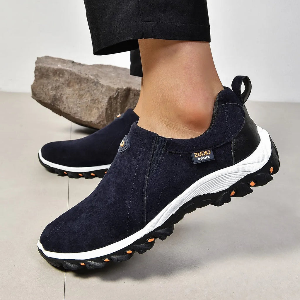 Men's round head thin shoes in grey, blue, light brown, green and black colours with rubber soles