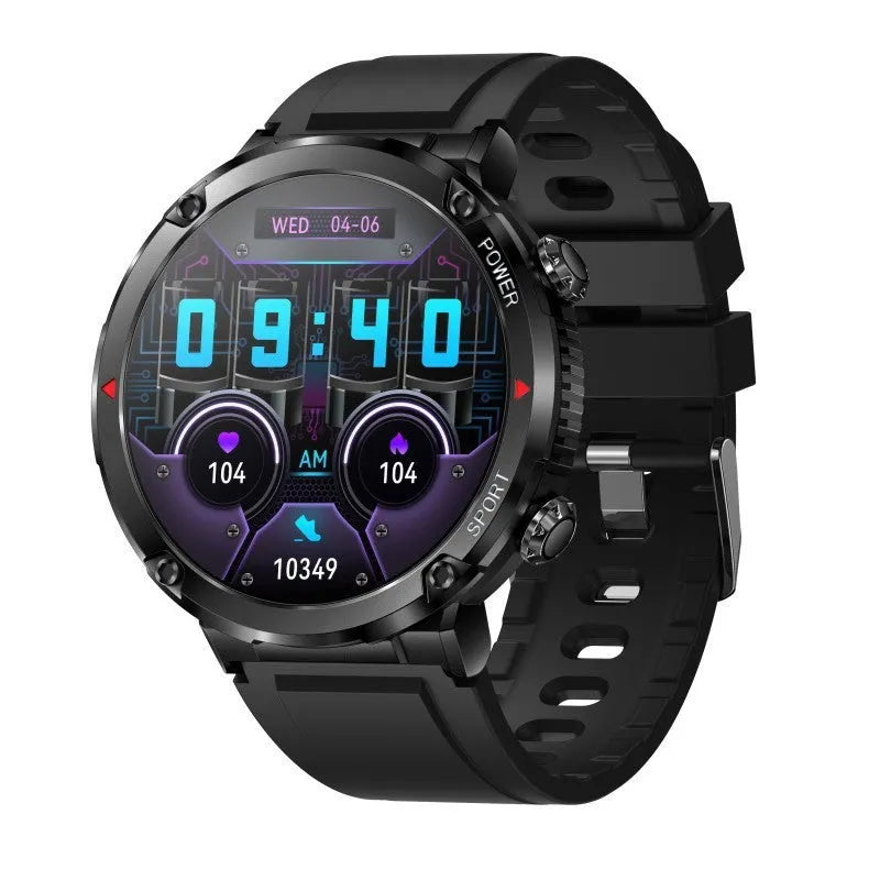 T30 Smart Watch with black silicone strap on a wrist, showing a large circular screen displaying health metrics.