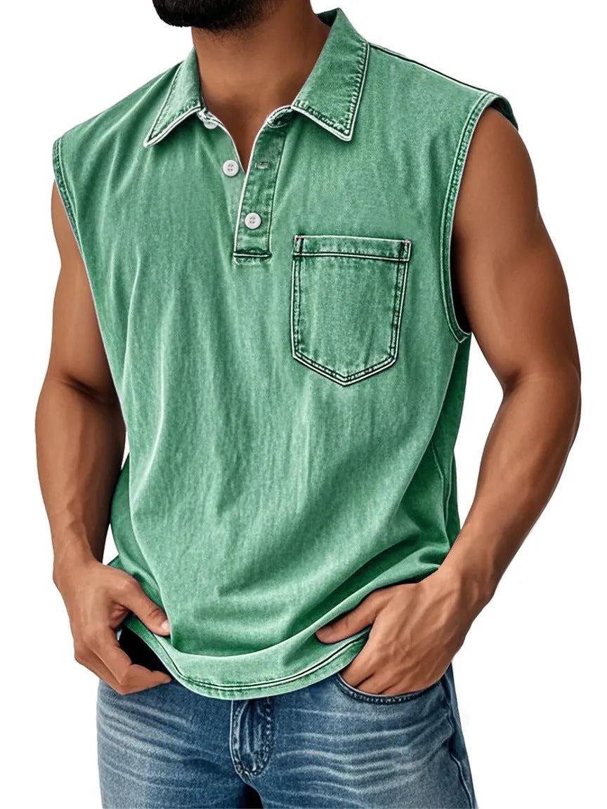 Men's button-front polo shirt with 3D digital printing design and short sleeves