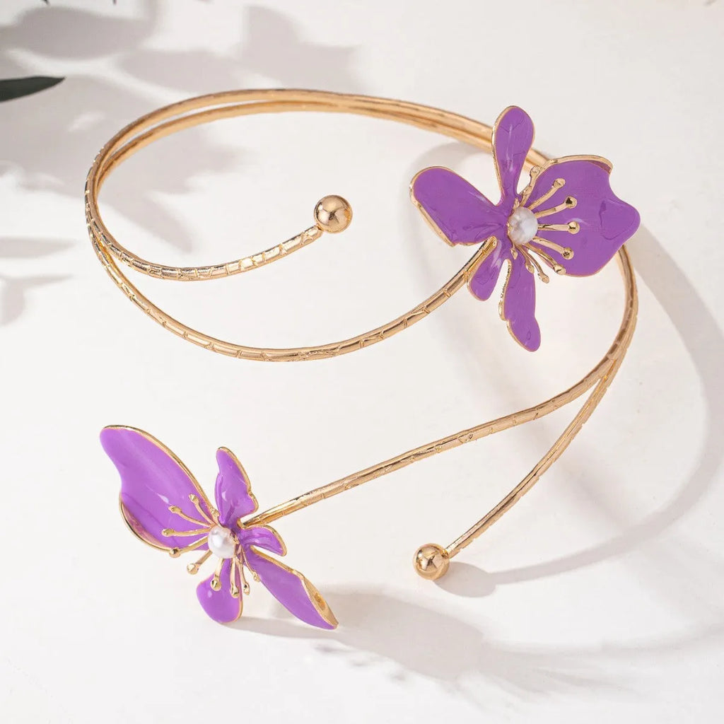 Personalised fashion pattern hollow armband in alloy with pink and purple colour options