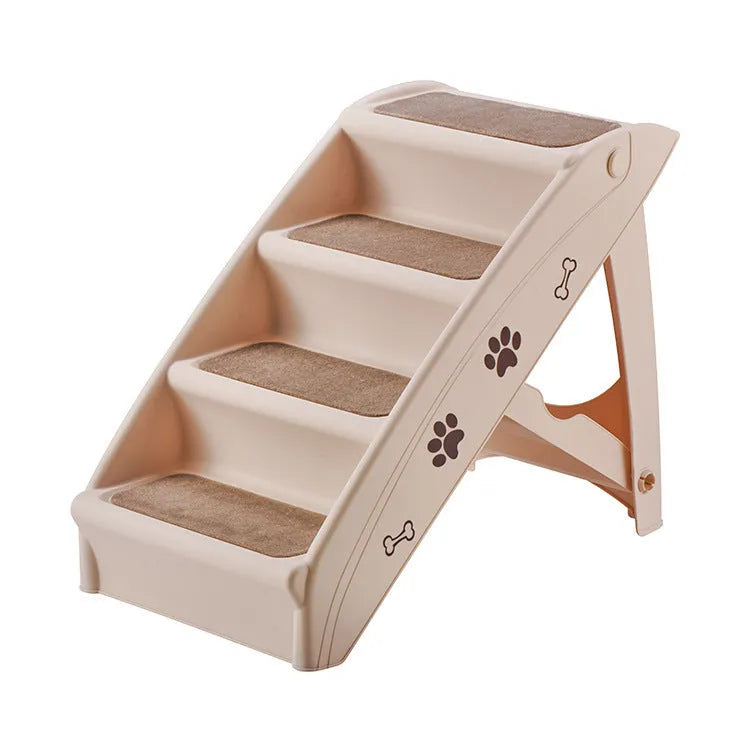 Foldable plastic pet steps in light coffee colour with non-slip mat for small dogs and cats