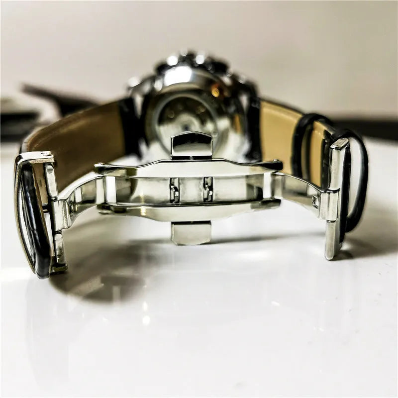 Men's automatic mechanical casual watch with a 12mm thick case in various colour finishes.