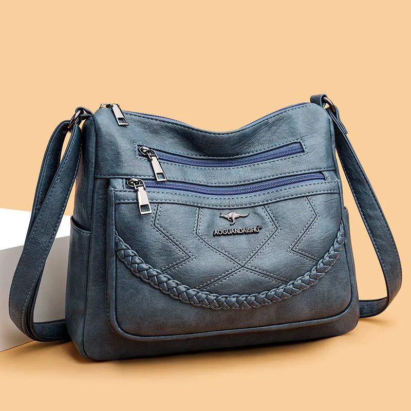 Women's soft PU leather crossbody shoulder bag in horizontal square shape with large capacity