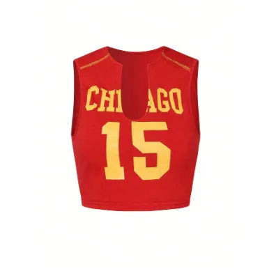 Red hollow digital print sleeveless sports vest for women loose fit polyester 3D effect