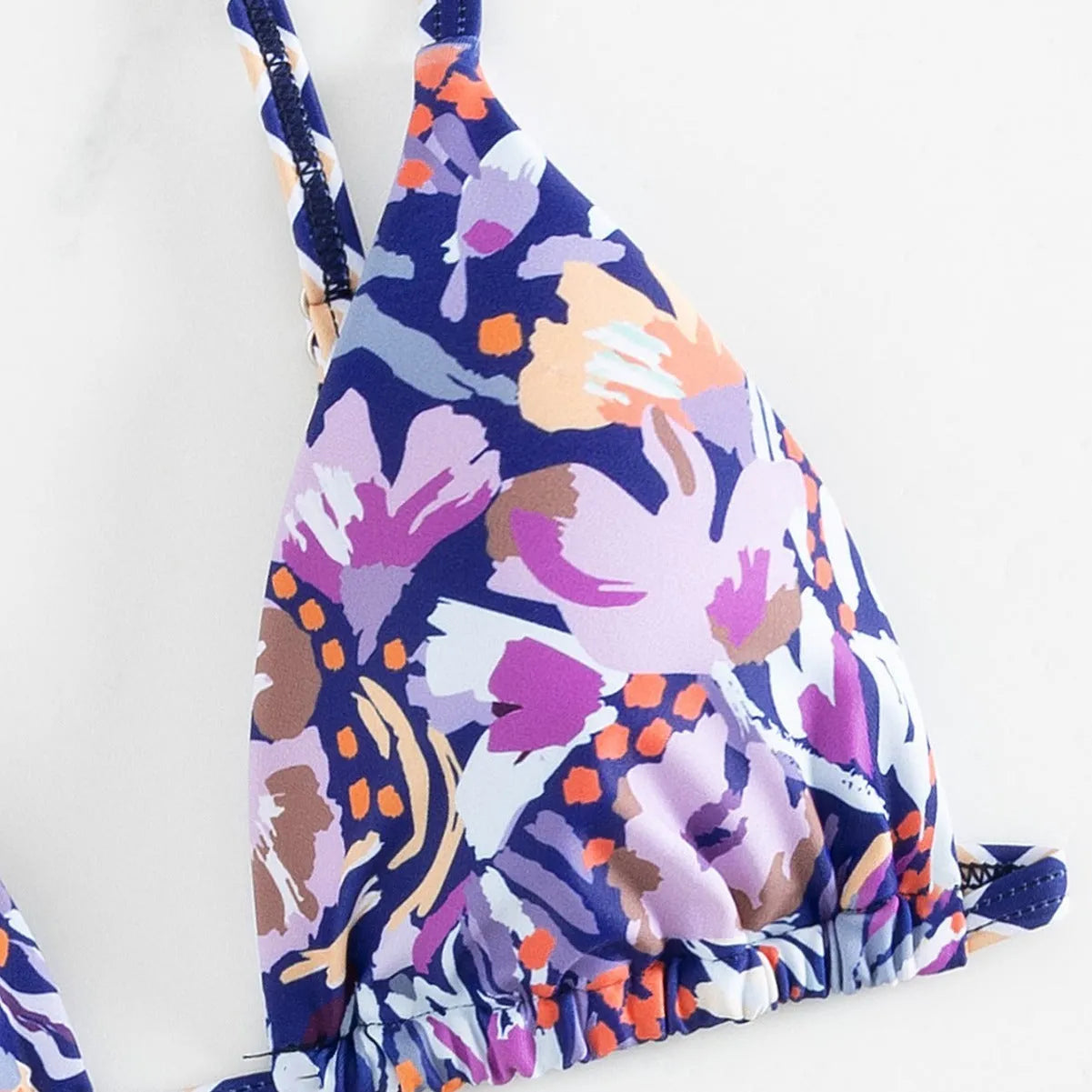 Women's floral print polyester swimsuit with split triangle bag design