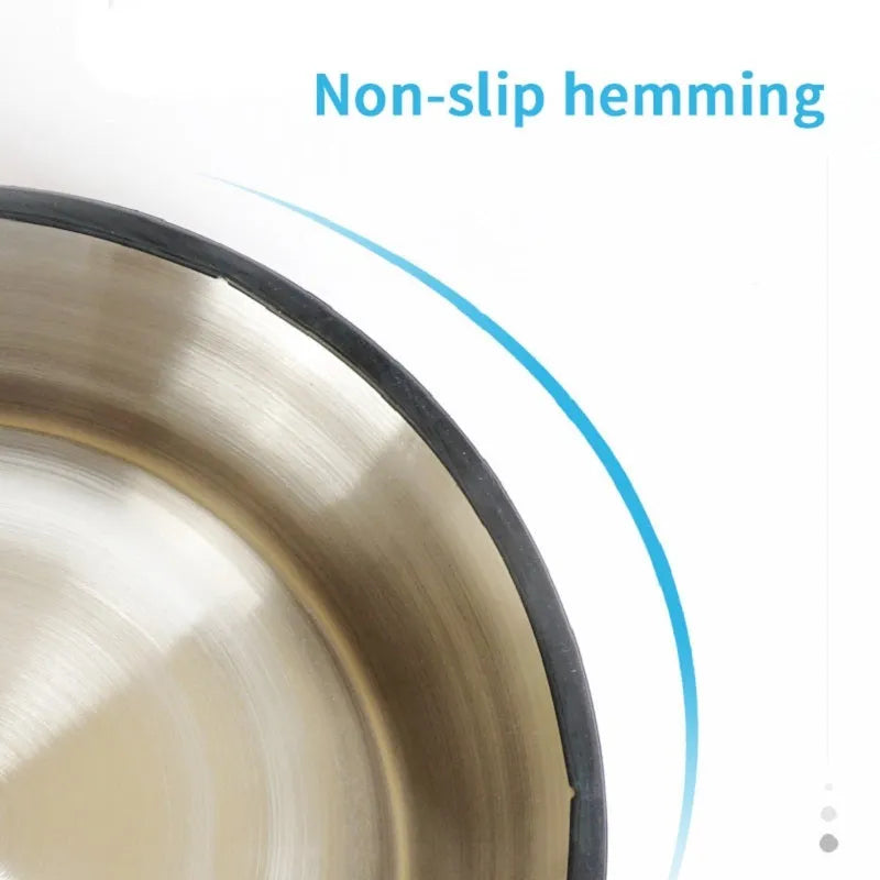 Stainless steel pet bowl with colourful melamine base and non-slip rubber ring in multiple colour options