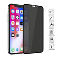 Black anti-peeping tempered glass screen protector for iPhone showing privacy angle demonstration