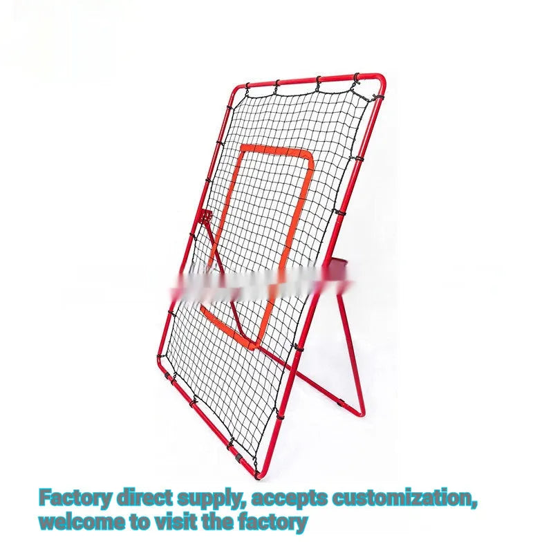 Red adjustable portable baseball training net with metal frame