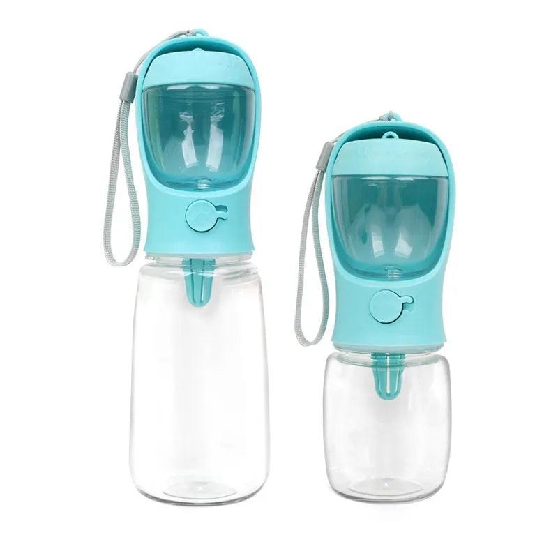 Portable dual-use dog water cup in blue, available in 350ml and 550ml sizes for walks.