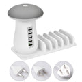 Mushroom-shaped white LED desk lamp with 5 USB charging ports for phones and tablets