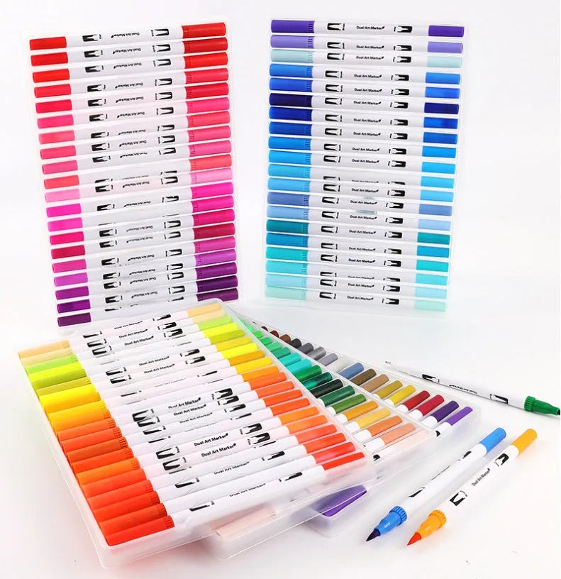 Watercolour pen set with artist brush tips showing multiple colour options from 48 to 100 colours