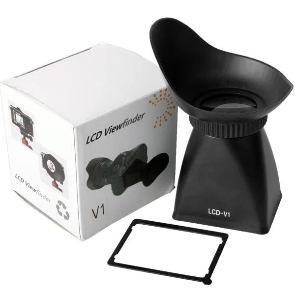 Black camera framing amplifier viewfinder with optical lens for DSLR and mirrorless cameras