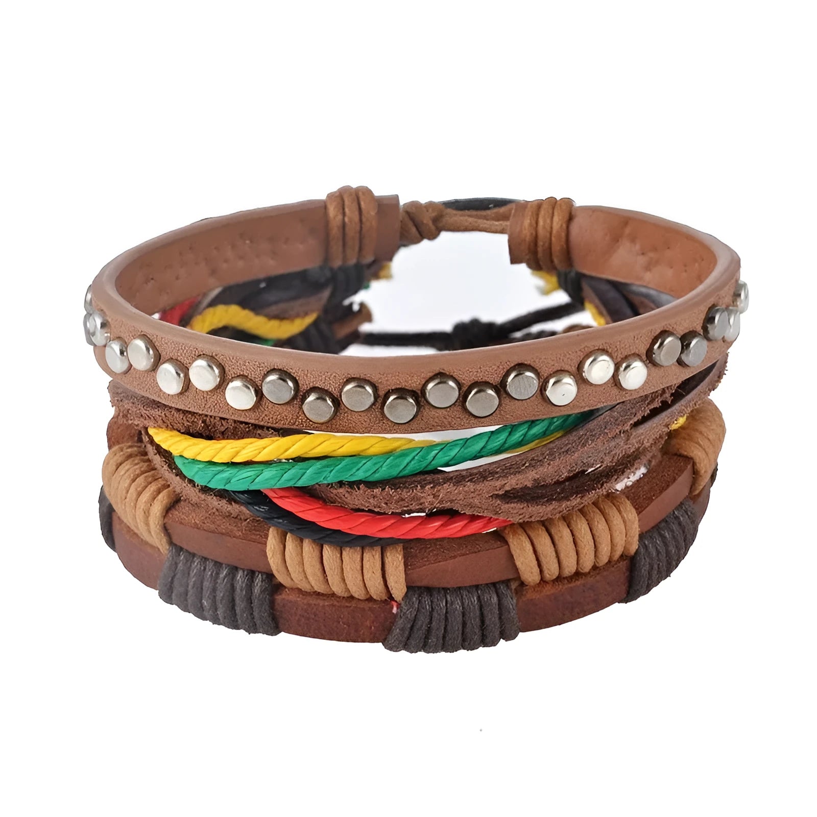 Handmade leather wrap bracelet with wooden beads and adjustable closure for men and women