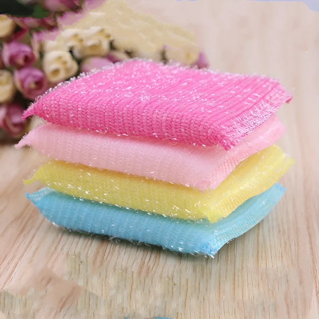 Fine stripe scrubbing mop sponge in macaron mixed colours measuring 12cm for dishwashing