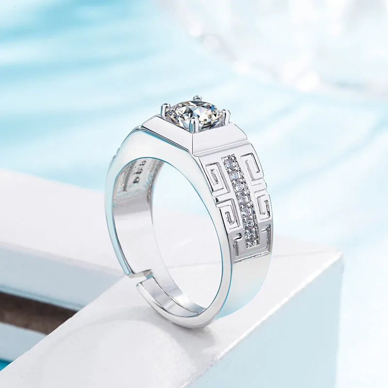 Geometric simulation moissanite ring white gold men's wedding Europe America style item MJ017