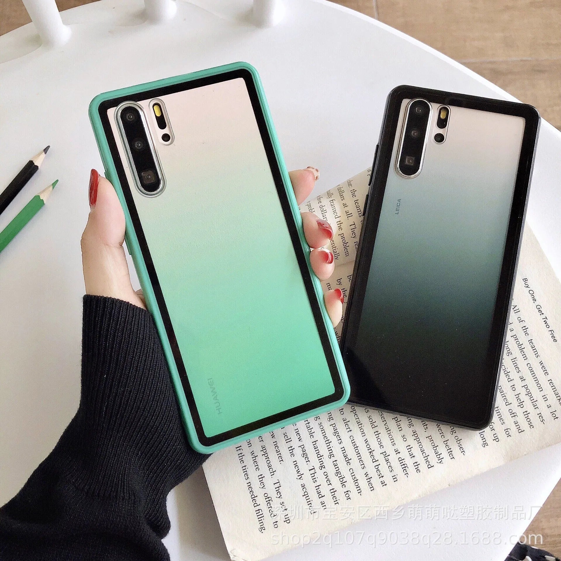 Rainbow pattern Huawei phone case in choice of black, green, orange, or pink colours