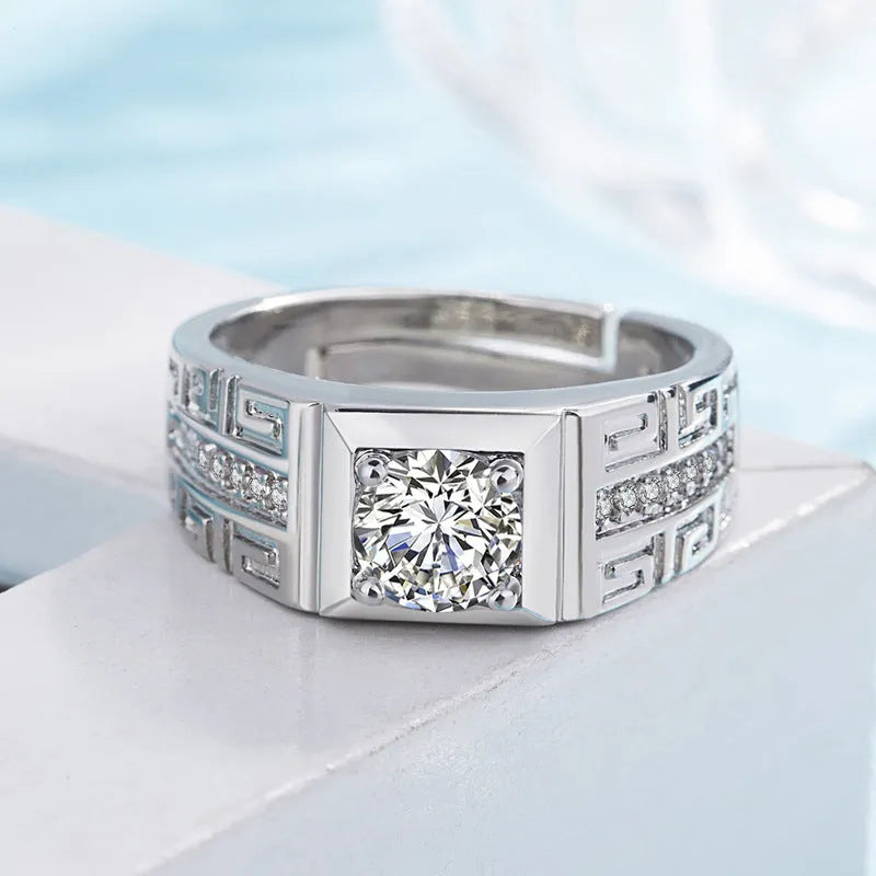 Geometric simulation moissanite ring white gold men's wedding Europe America style item MJ017