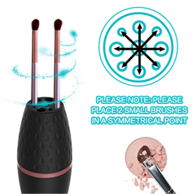 Electric makeup brush cleaner black with charging power source and ABS body on table
