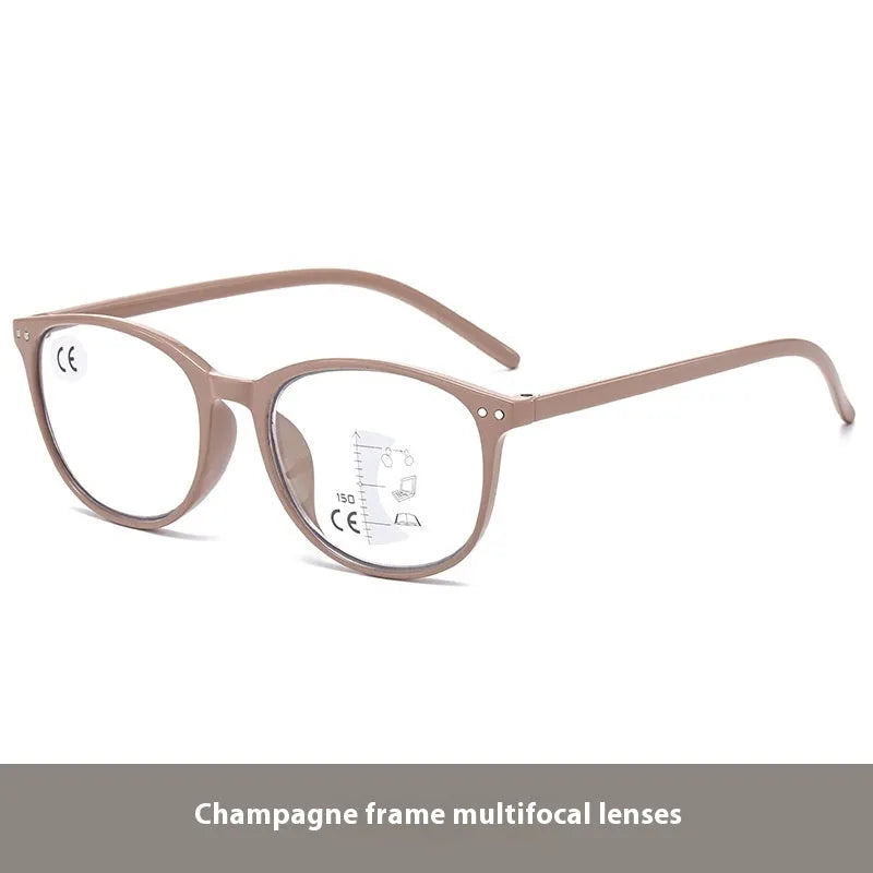 Women's multi-focus presbyopic glasses with ultra-lightweight frames and adjustable nose pads