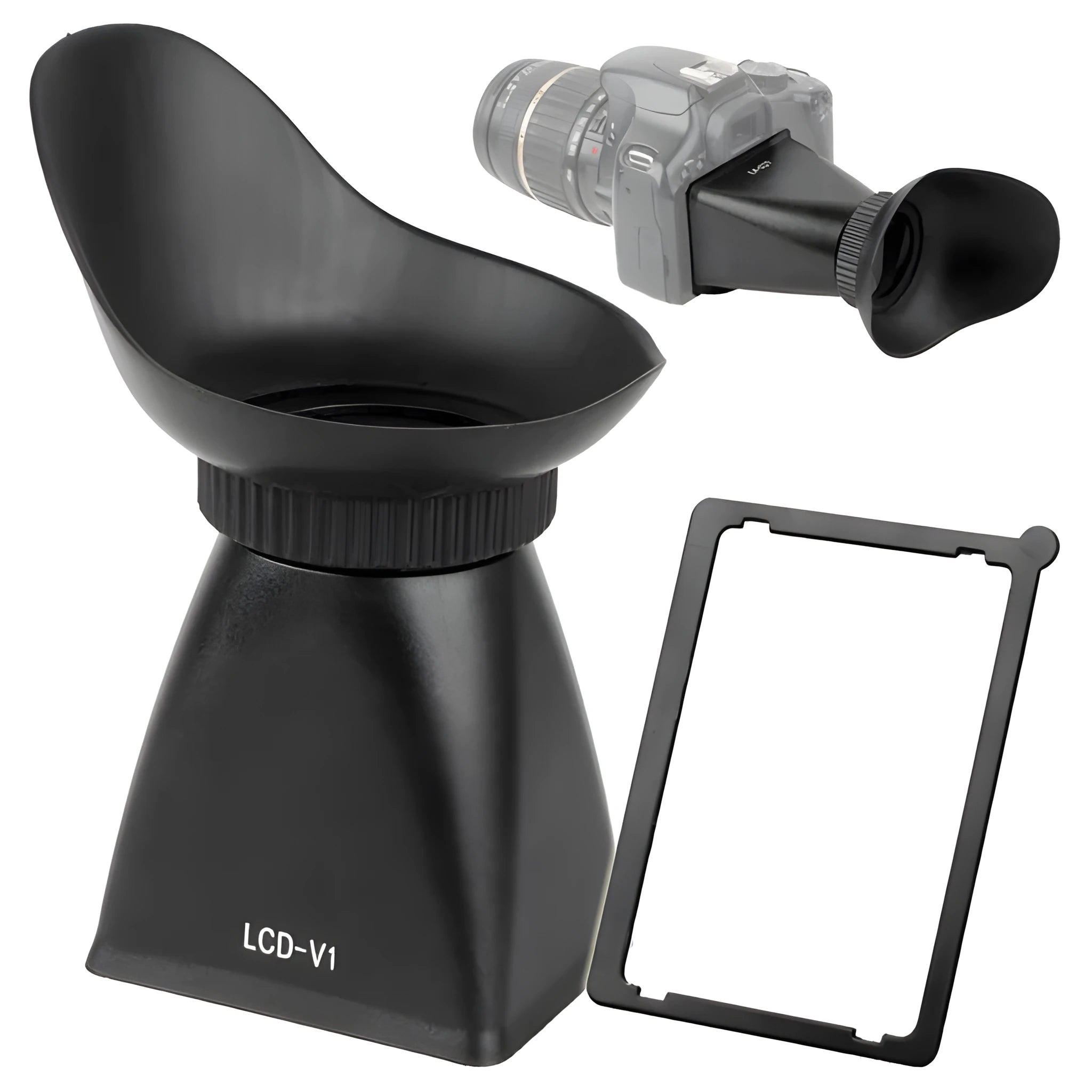 Black camera framing amplifier viewfinder with optical lens for DSLR and mirrorless cameras