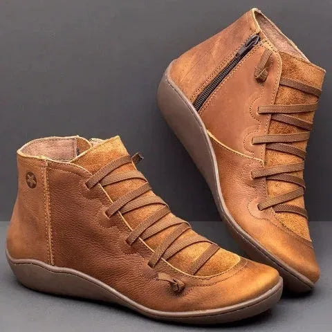 Women's casual round-toe ankle boots with a wedge heel in artificial PU, shown in multiple colour options.