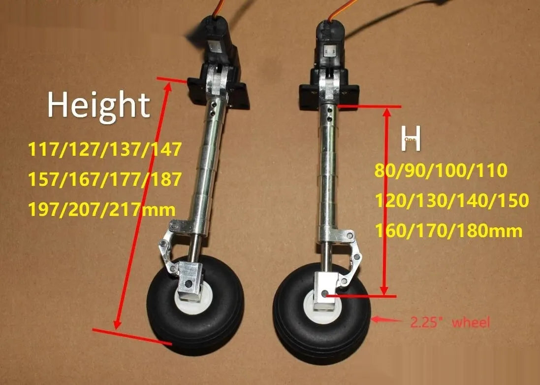Black alloy retractable landing gear for RC aircraft with shock-absorbing mechanism and adjustable height
