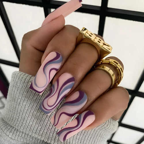 Ballet Wave Line design nail stickers in package with jelly glue bottles.