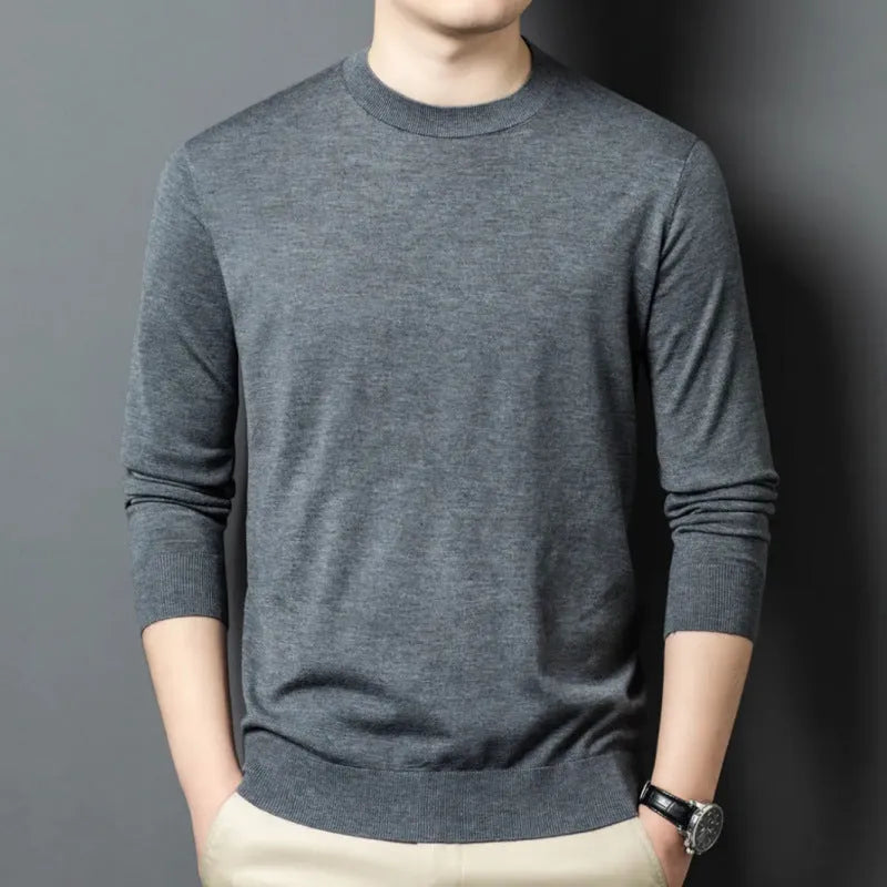 Men's round neck wool and silk blend sweater in various colours for winter wear