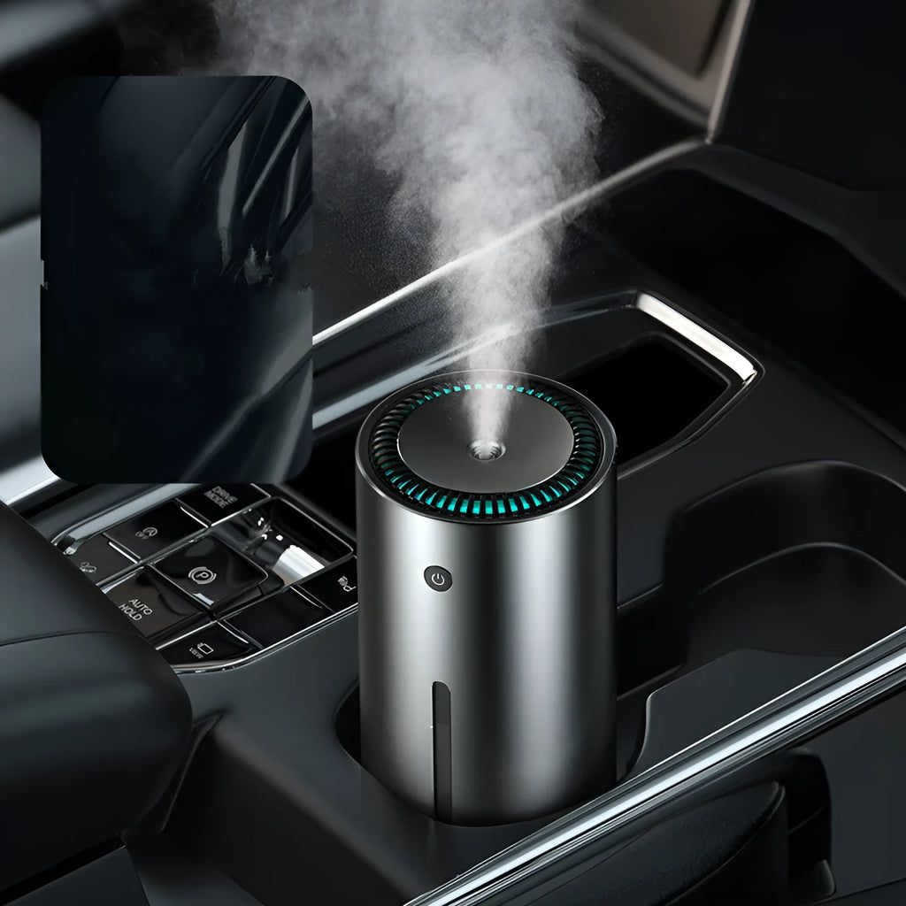 Black aluminium alloy car diffuser humidifier with USB cable for 12V power