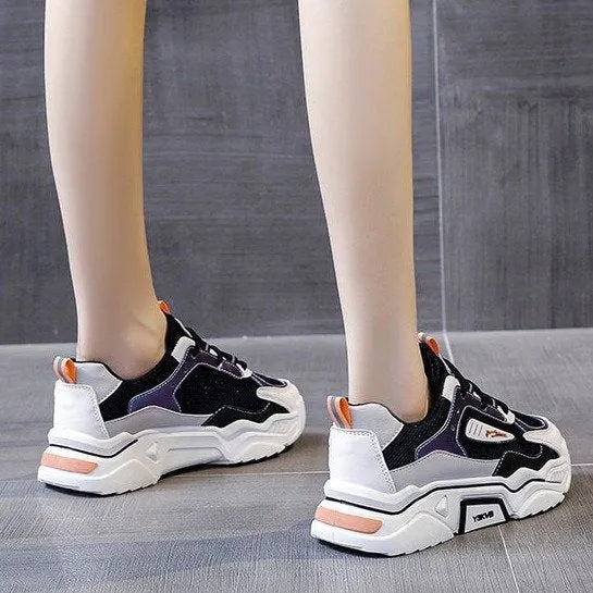 Mesh running sports shoes in green and orange with trifle bottom sole